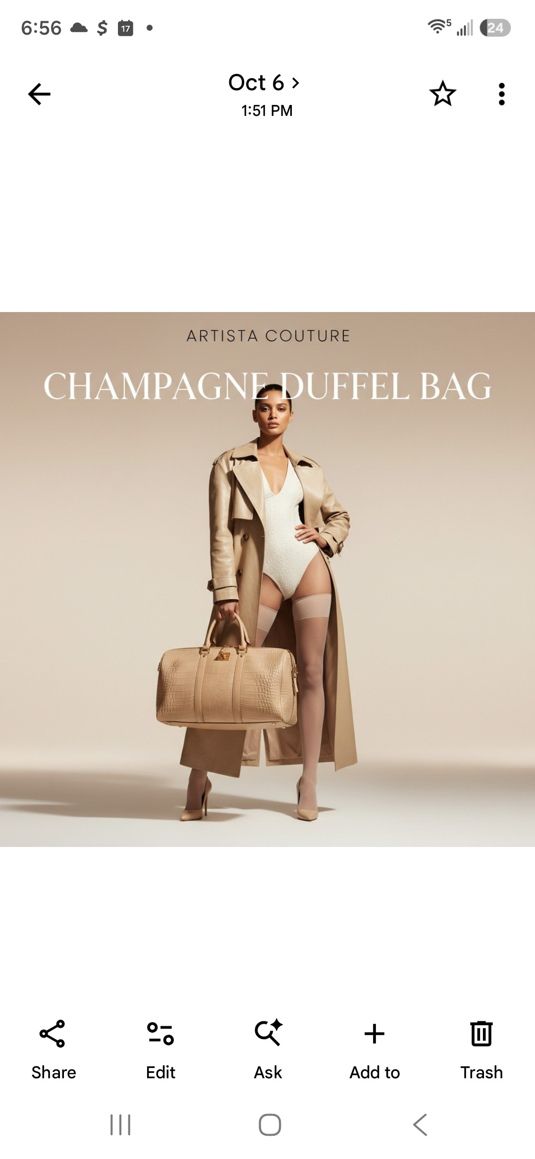 Artista Couture · Champagne Duffel Bag