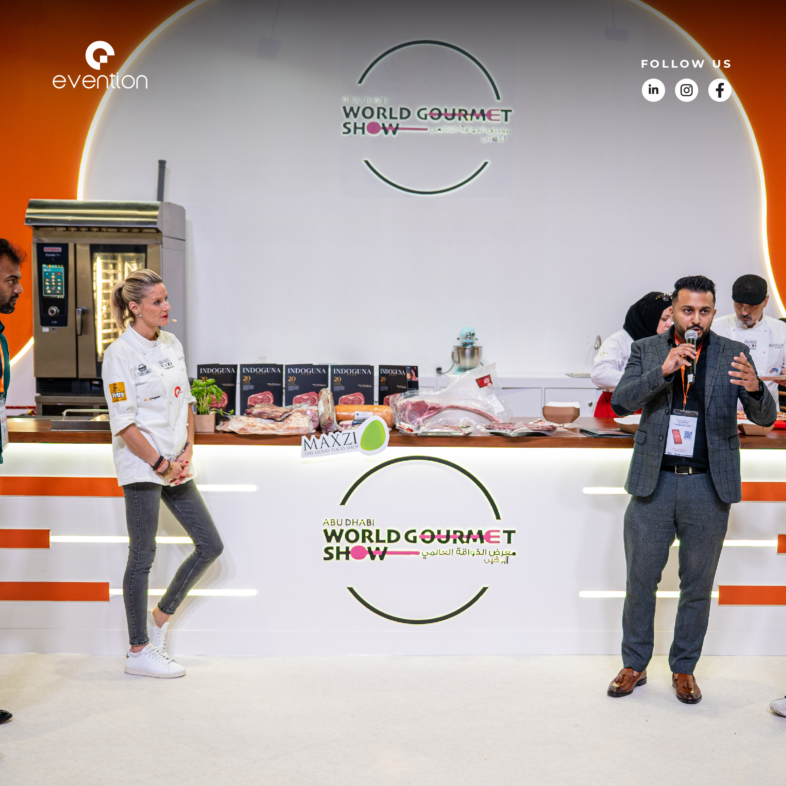 Chef and presenter at the branded World Gourmet Show 2025 counter