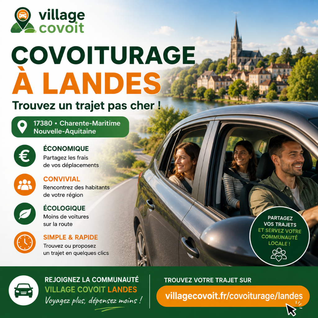 Covoiturage à Landes (17380) : trouvez un trajet pas cher en Charente-Maritime