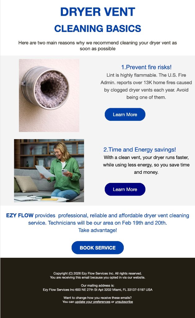 Dryer Vent Cleaning Email