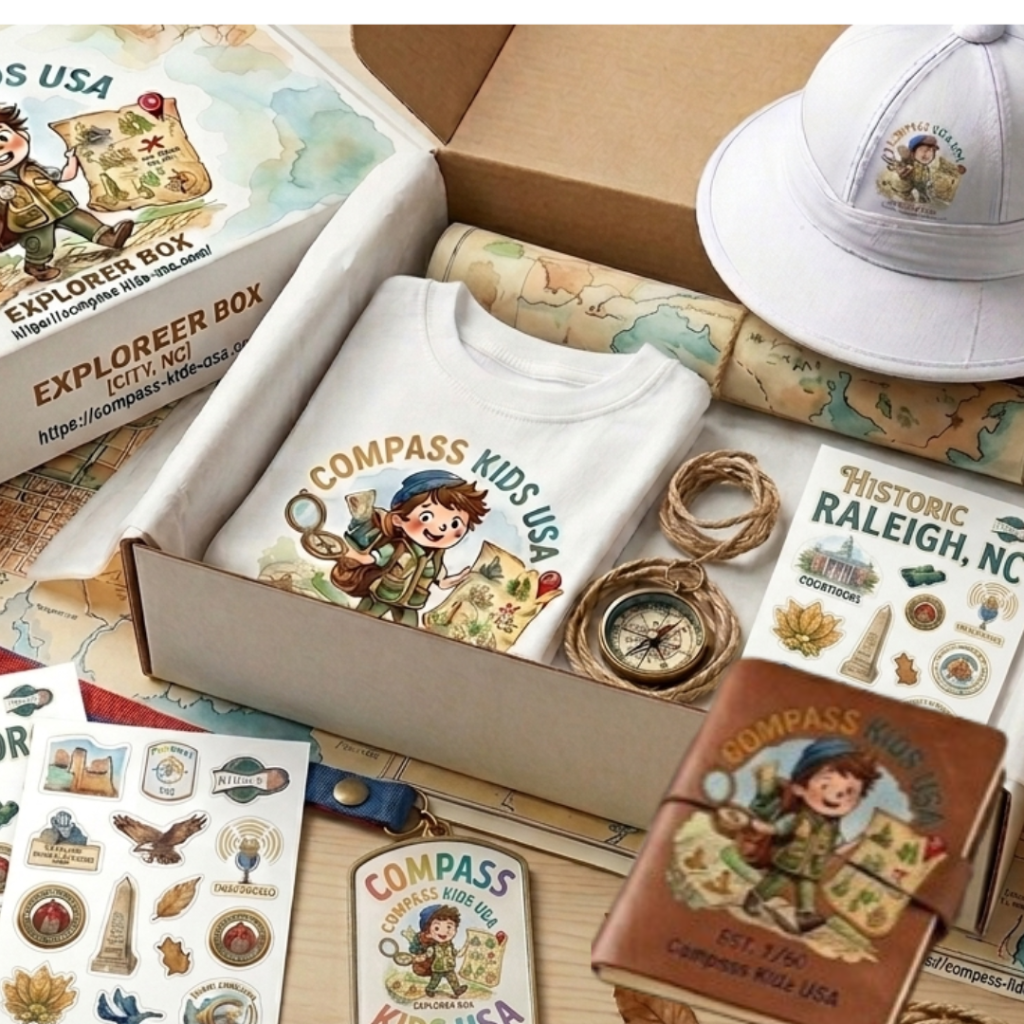 Compass Explorer Box | Kids USA Travel & History Kit | America 250 Semiquincentennial Gift | 50 State Summer Adventure 1