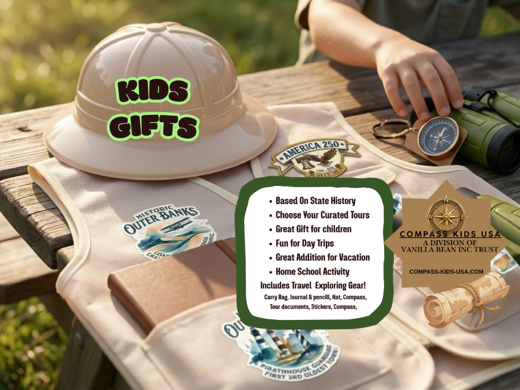 Compass Explorer Box | Kids USA Travel & History Kit | America 250 Semiquincentennial Gift | 50 State Summer Adventure 7