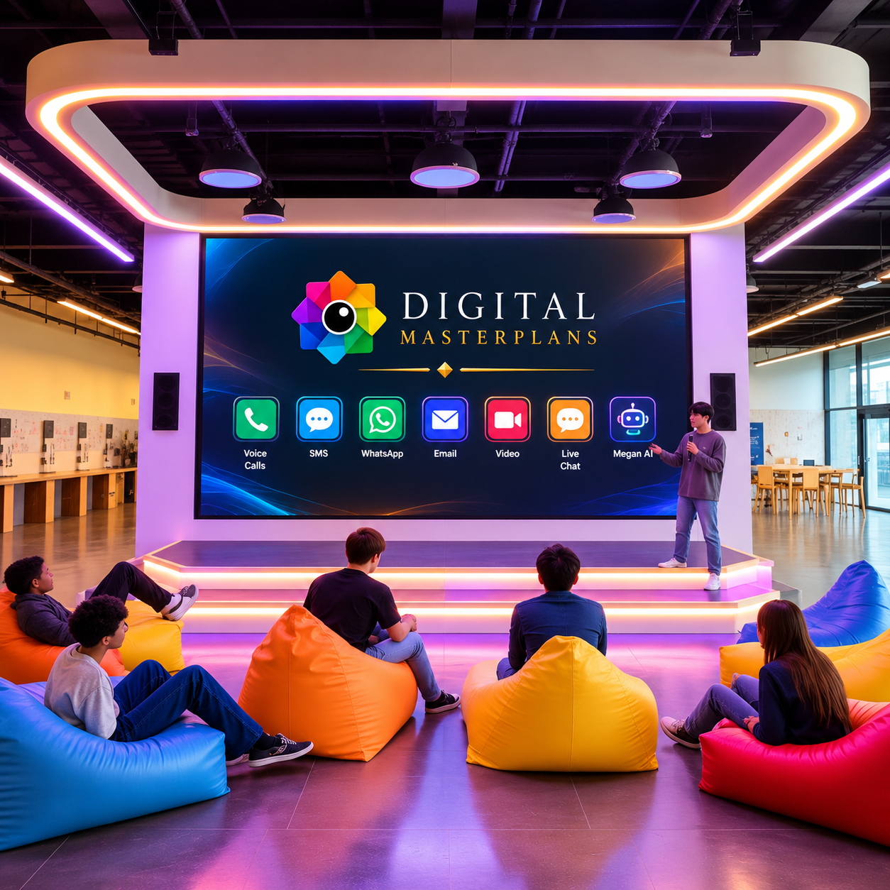 Digital MasterPlans unified communication channels displayed in a connected workspace