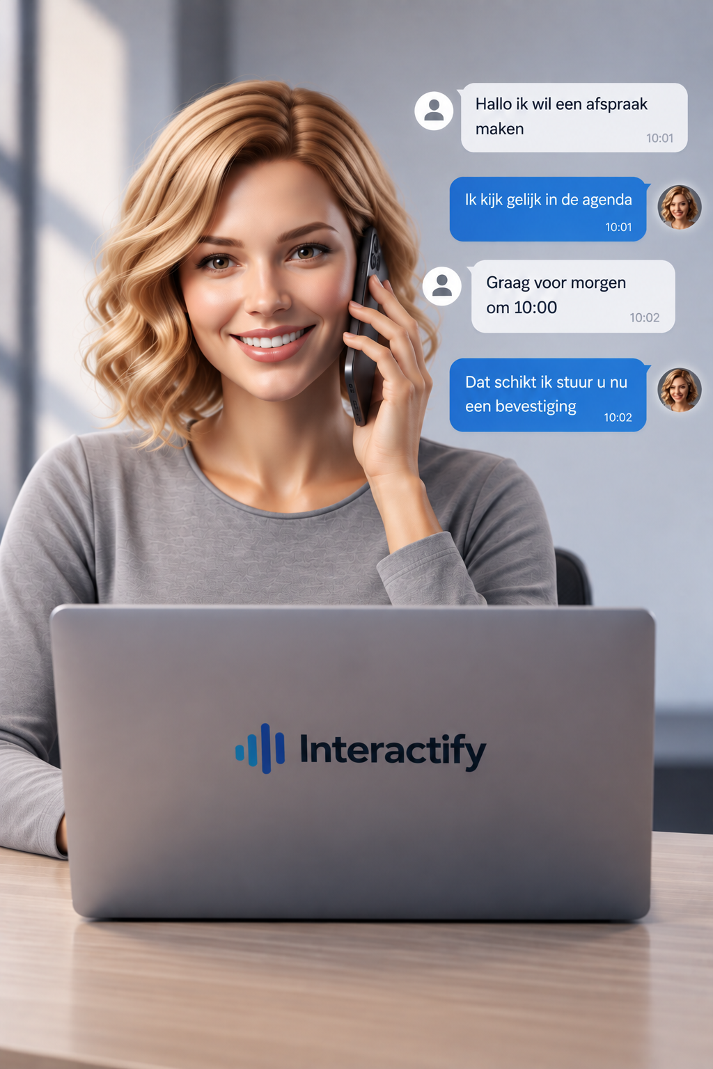 Digitale collega beantwoordt een klantvraag via telefoon en chat