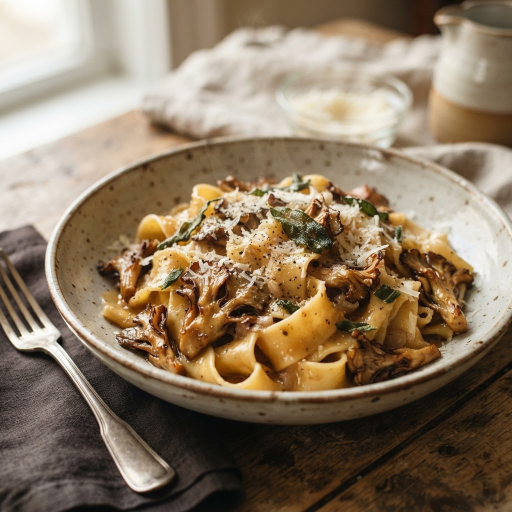 Hen of the Woods Pasta with Sage Butter Cream Sauce