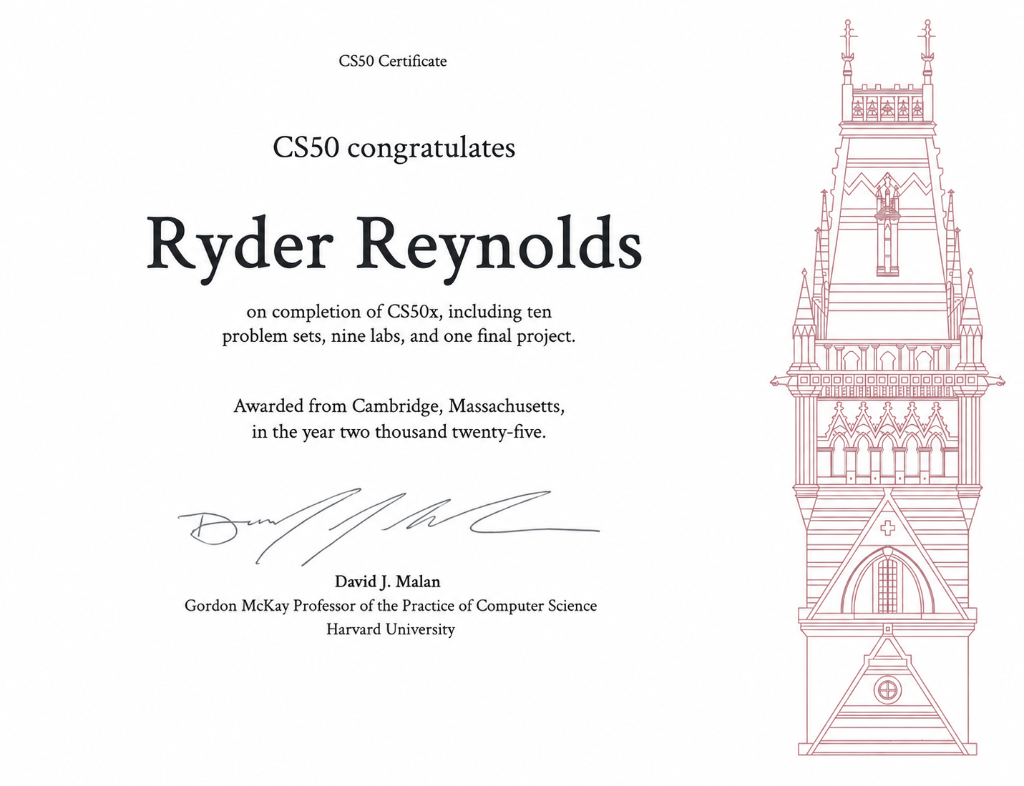 Harvard CS50 Certificate
