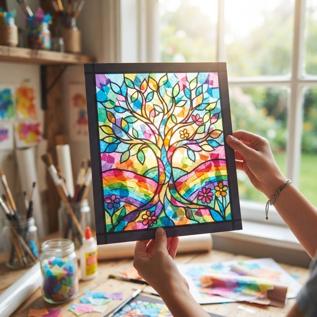 AI-generated preview for Stained Glass Tissue Paper Art