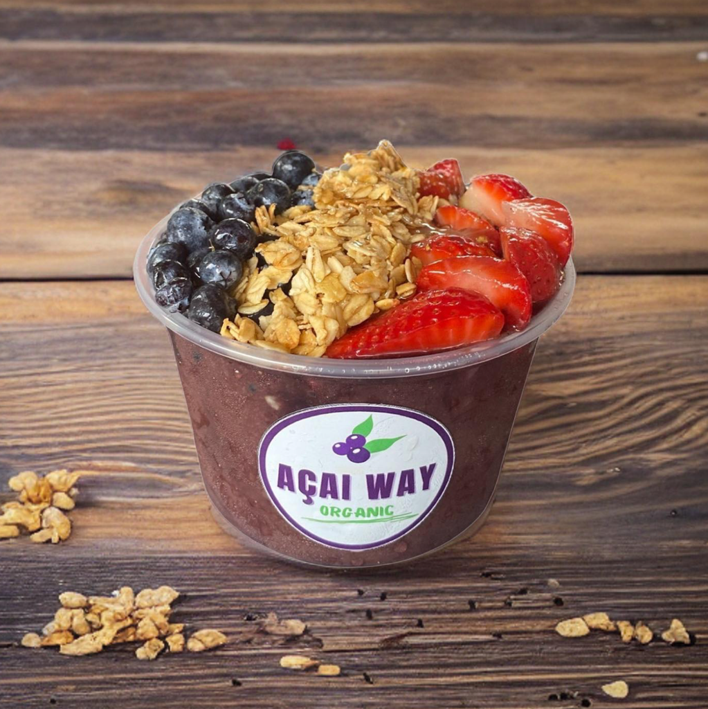 Açai Way organic bowl with granola & fresh berries