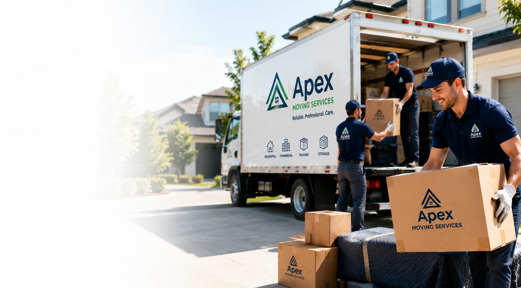 Apex Home Point professional movers with boxes in Sacramento