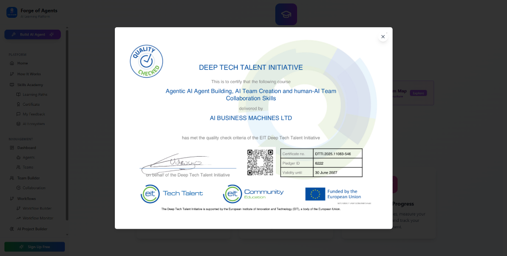 EIT Deep Tech Talent Initiative Certificate