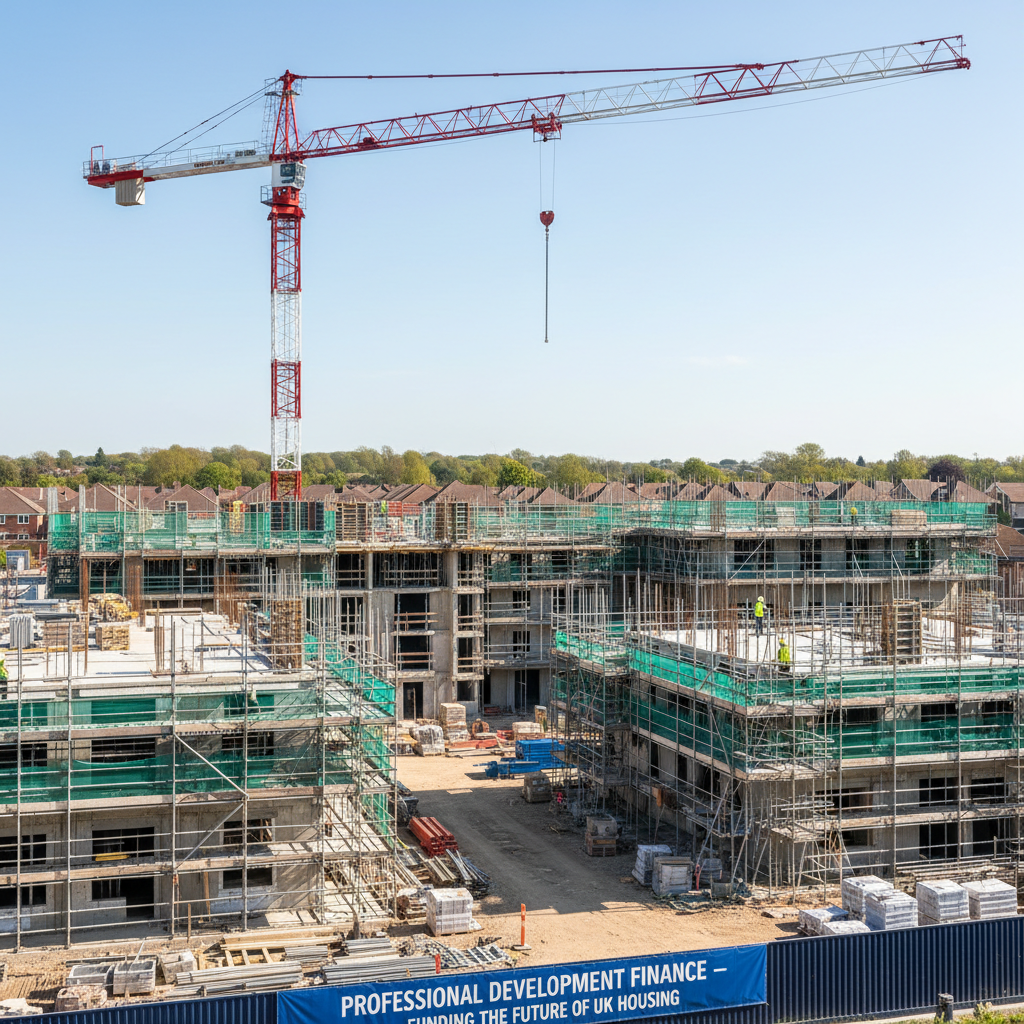 Property development construction site with tower crane