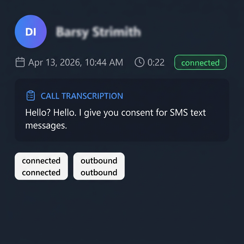 Live call transcription showing a connected outbound call