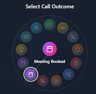 Call outcome wheel with Meeting Booked selected