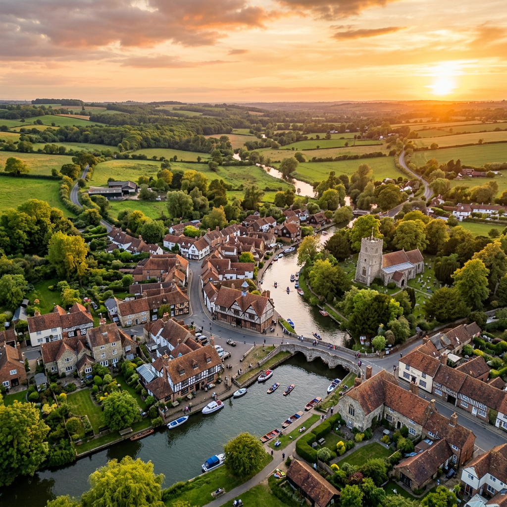 Aerial view of Fordwich, Kent at golden hour