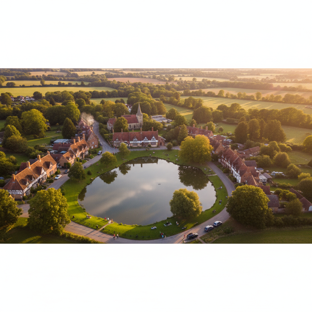 Aerial view of Chiddingfold, Surrey at golden hour