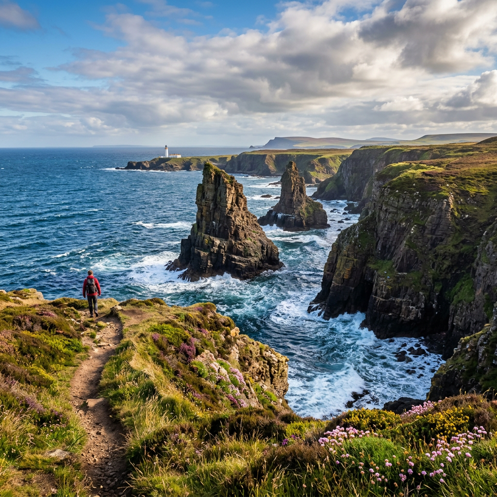 Stunning coastal cliffs and waves in Caithness, Scotland.