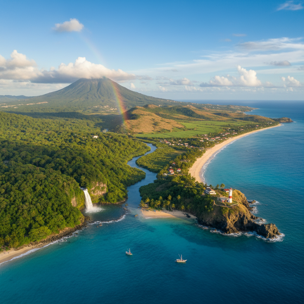 Breathtaking beach view in Guadeloupe, France at sunset.