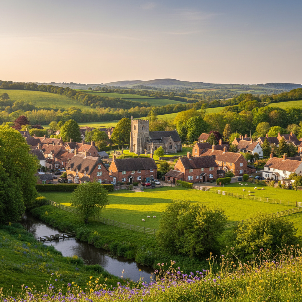 Scenic view of Corfe Mullen, England with lush greenery.