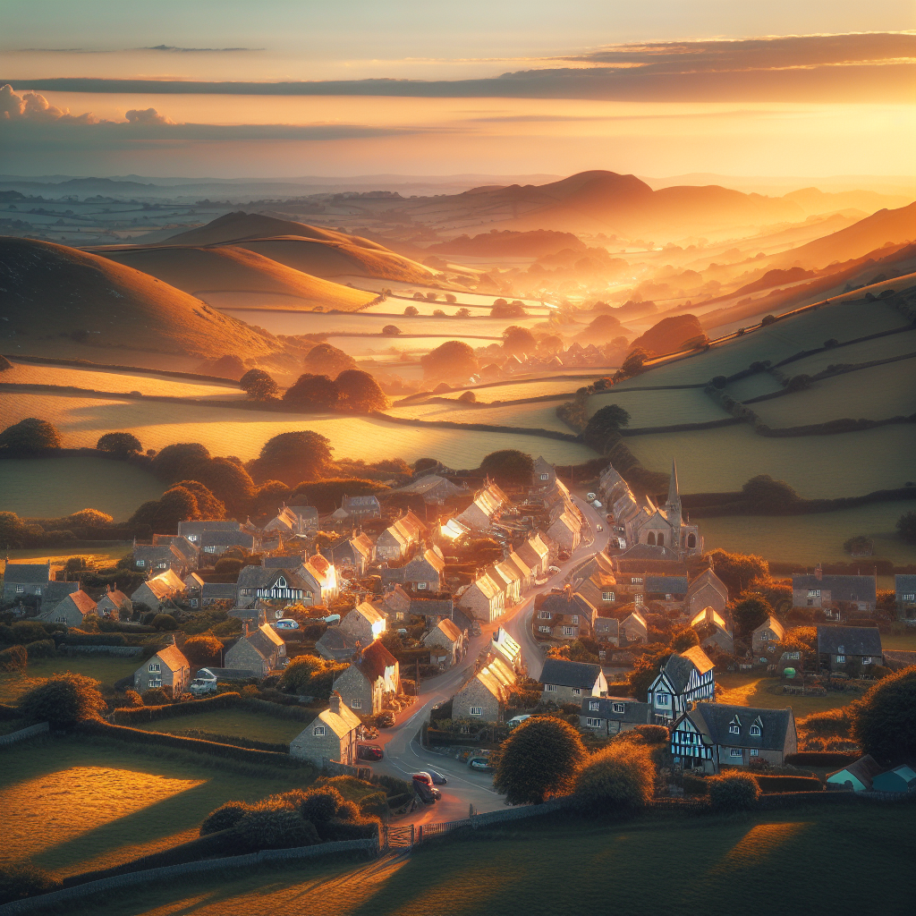 Aerial view of Sixpenny Handley, Dorset at golden hour