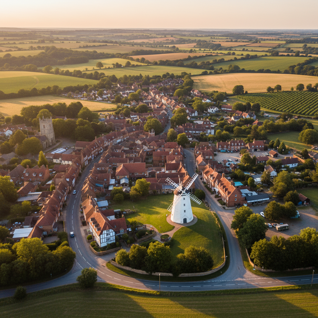 Aerial view of Cranbrook, Kent at golden hour