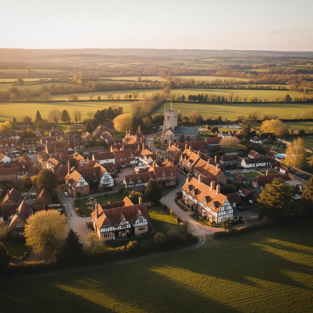 Aerial view of Smarden, Kent at golden hour