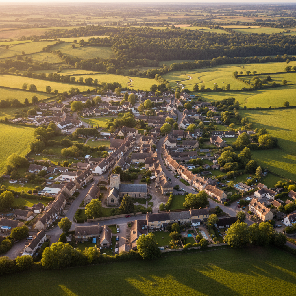 Aerial view of Cranborne, Dorset at golden hour