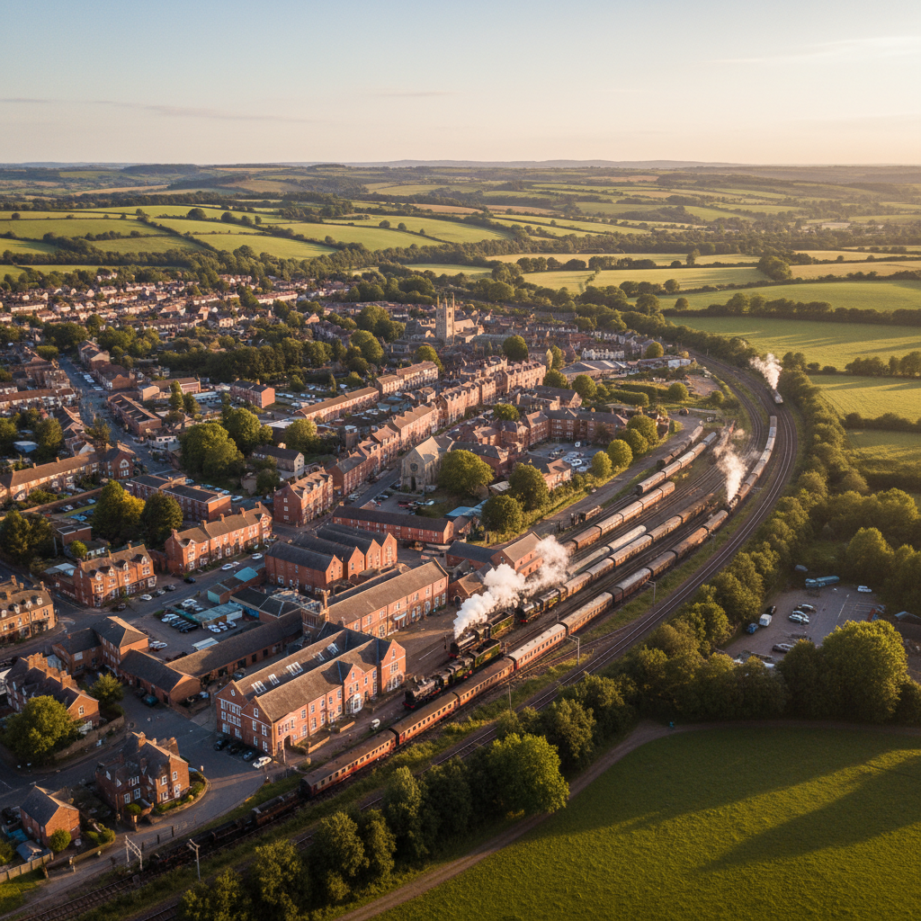 Aerial view of Swindon, Wiltshire at golden hour