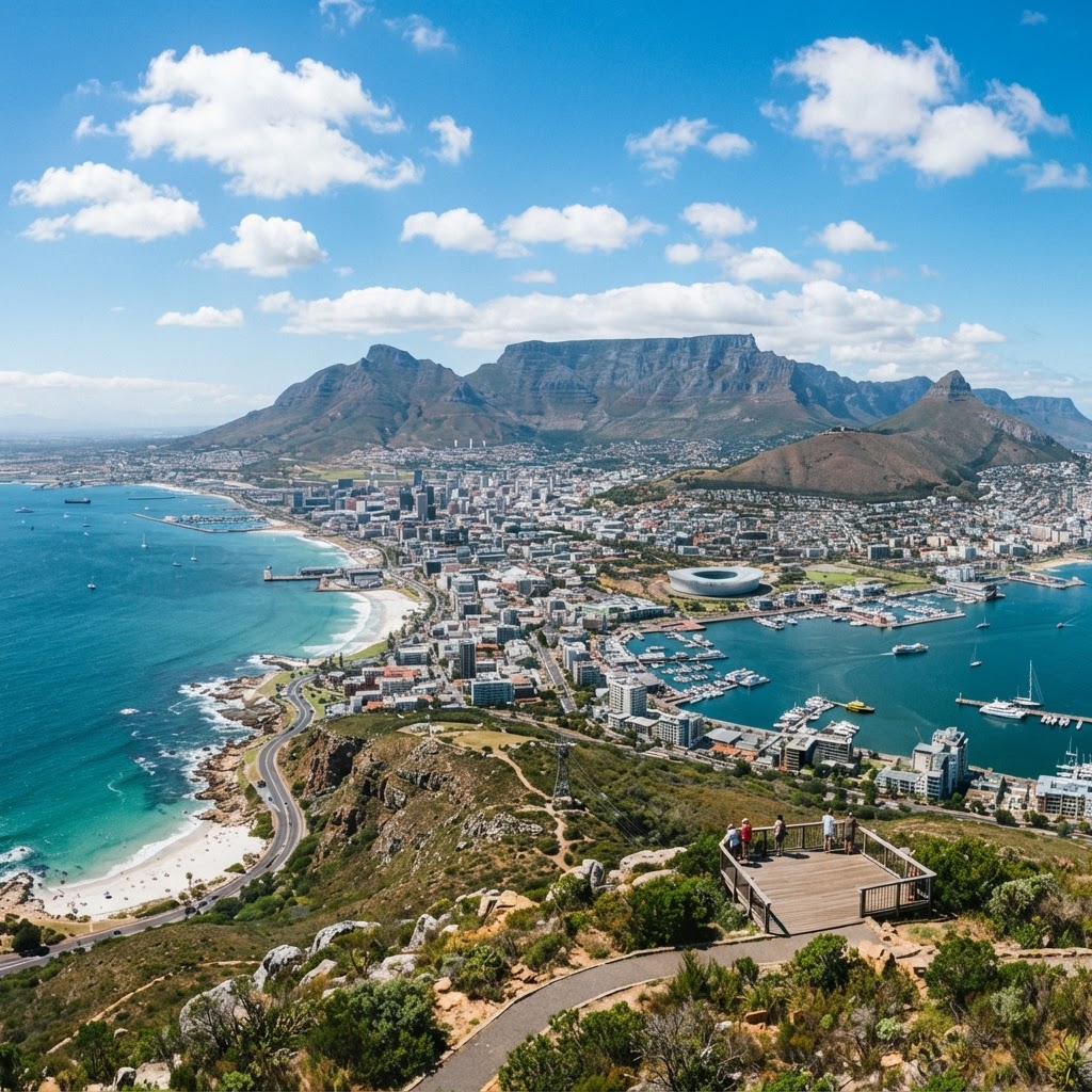 Breathtaking view of Table Mountain and Cape Town coastline