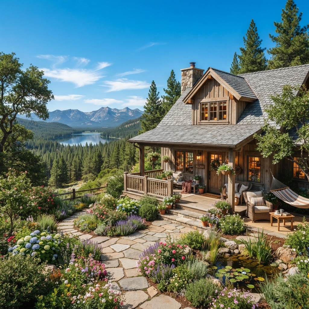 A beautiful holiday home featuring a scenic view and inviting outdoor space
