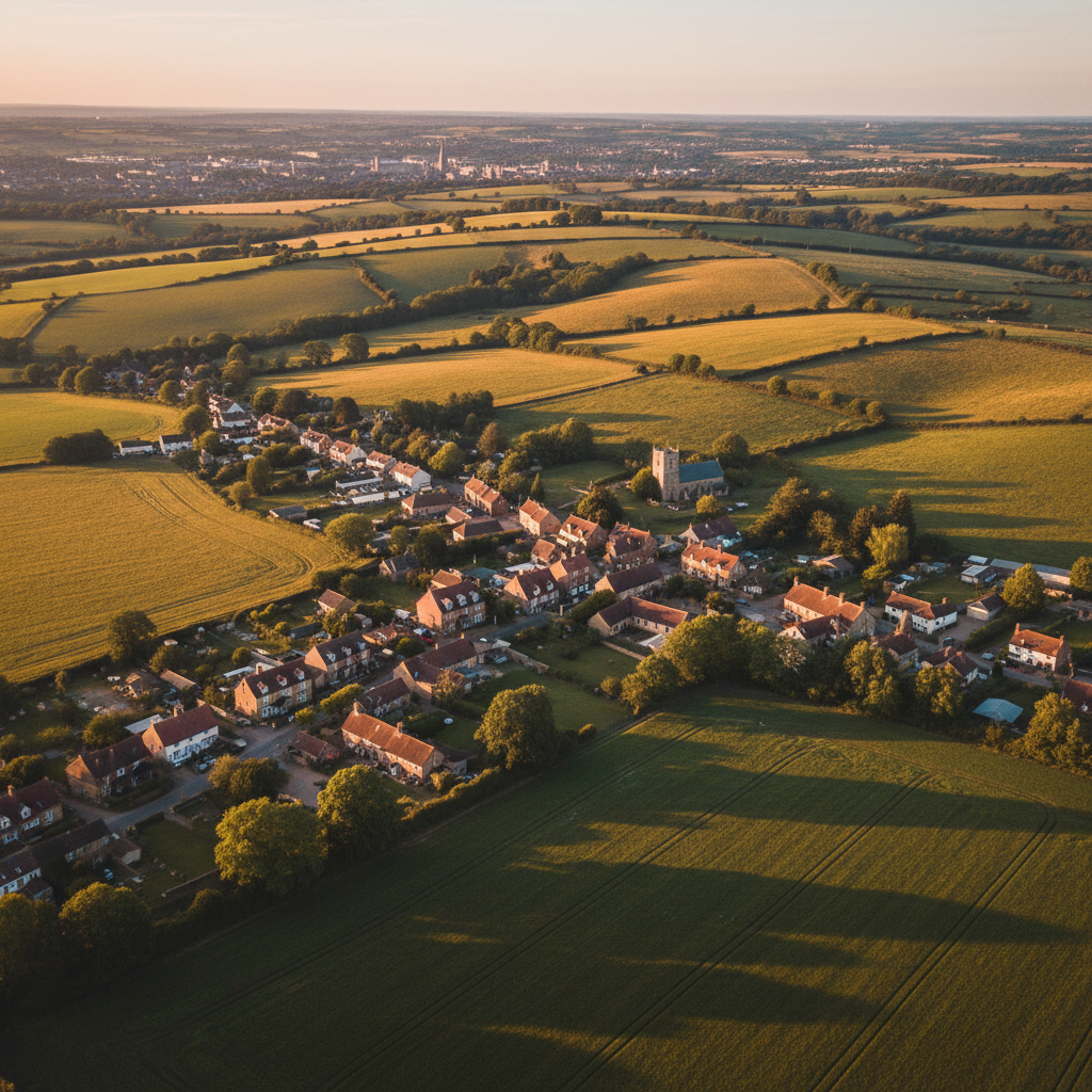 Aerial view of Sparsholt, Hampshire at golden hour