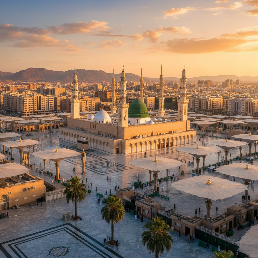 Scenic view of Madinah, Saudi Arabia with historic architecture.