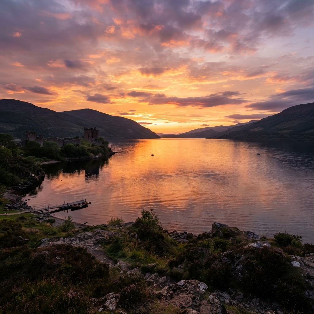 Stunning view of Loch Ness at sunset