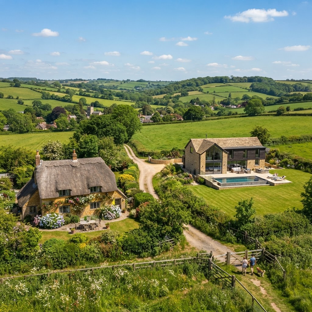 A scenic view of Axford countryside with cozy accommodations