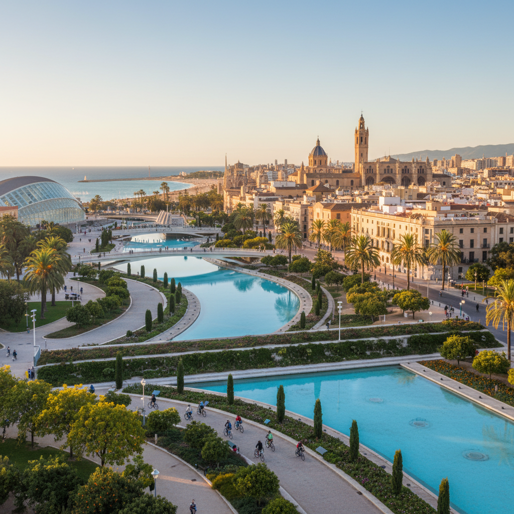Stunning skyline of Valencia, Spain at sunset