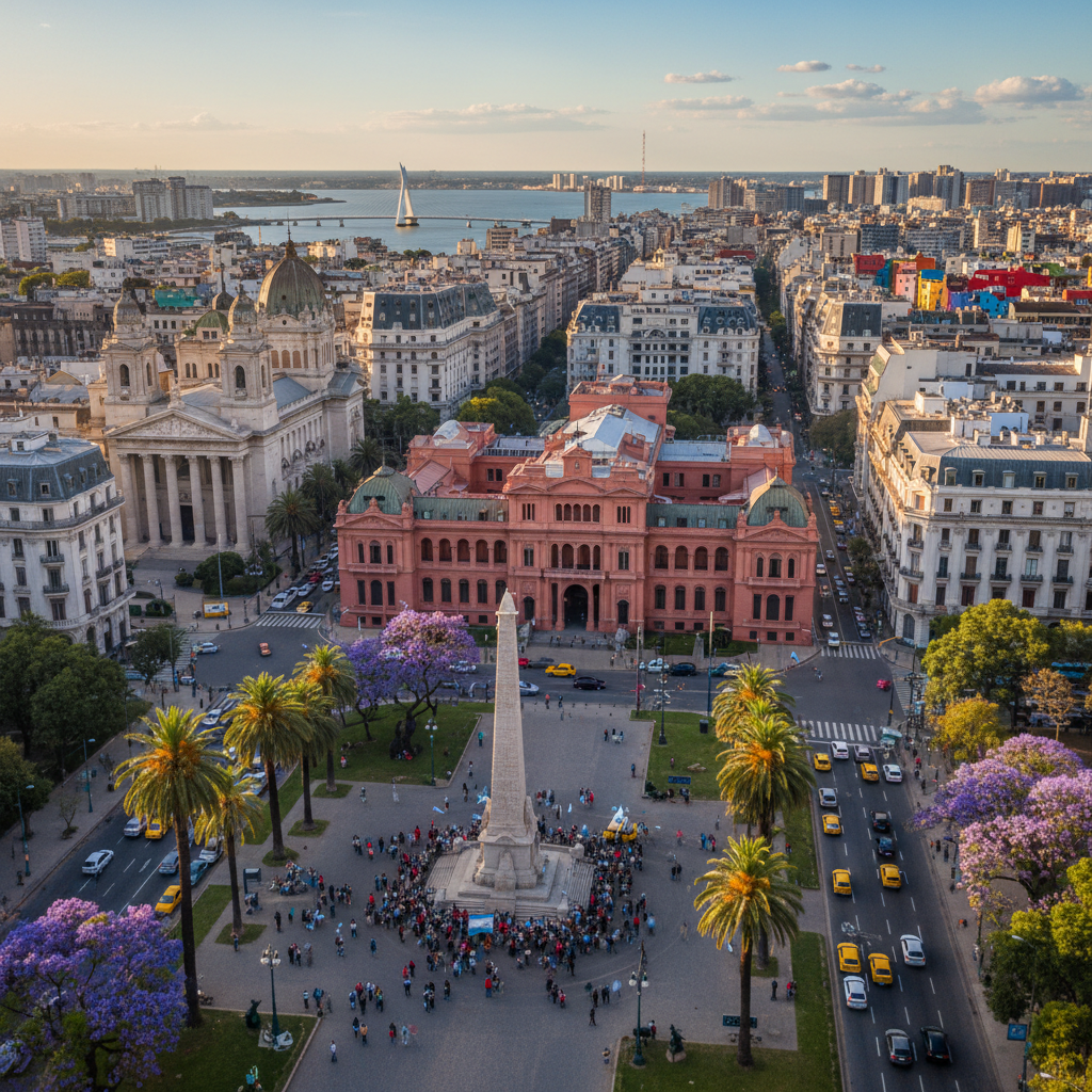 Vibrant Buenos Aires skyline with colorful buildings