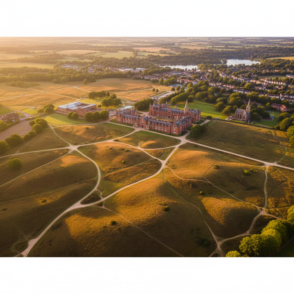 Aerial view of Sandhurst, Berkshire at golden hour