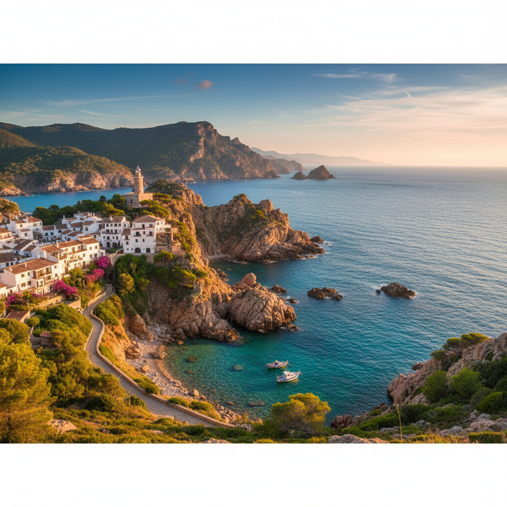 Stunning coastal view of Costa Brava, Spain at sunset.