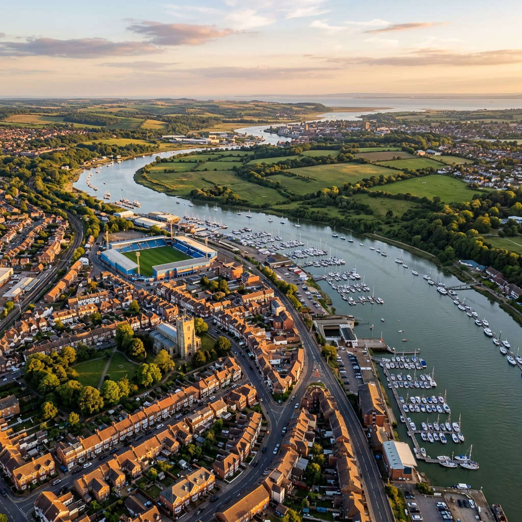 Aerial view of Gillingham, Kent at golden hour