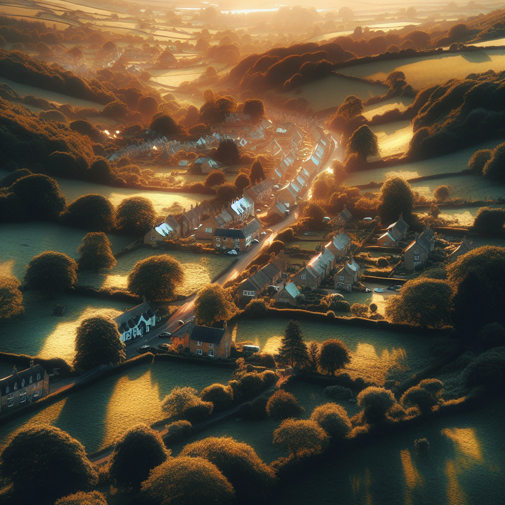 Aerial view of Wraxall, Somerset at golden hour