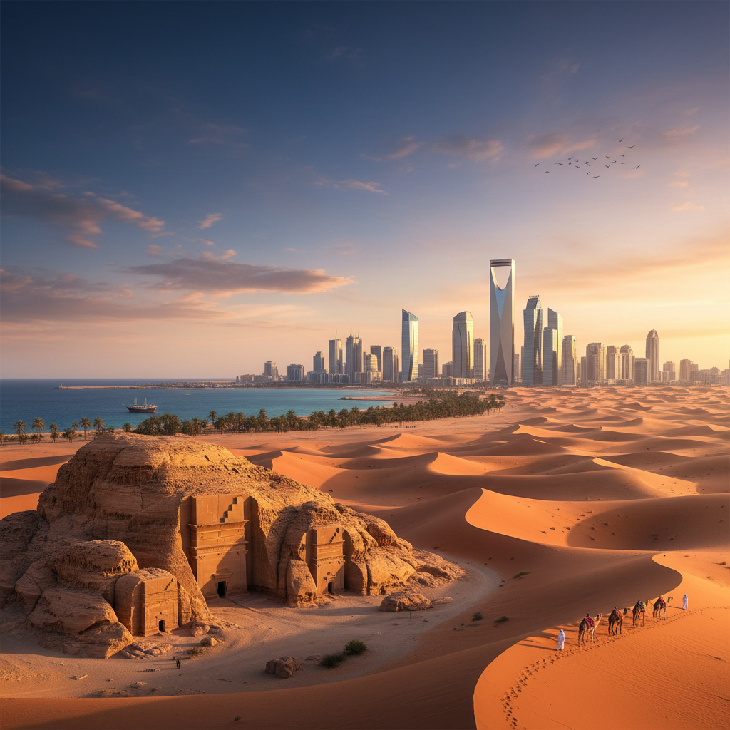 Stunning desert landscape in Saudi Arabia's vast expanse.