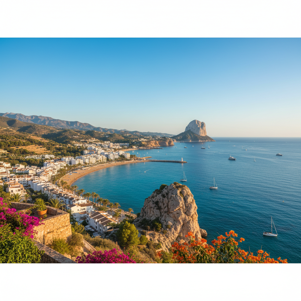Stunning coastal view of Costa Blanca, Spain at sunset.