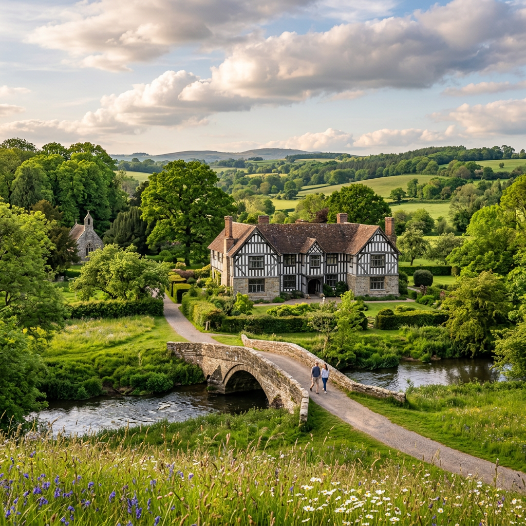 Brockhampton, England: Scenic countryside with historic cottages.