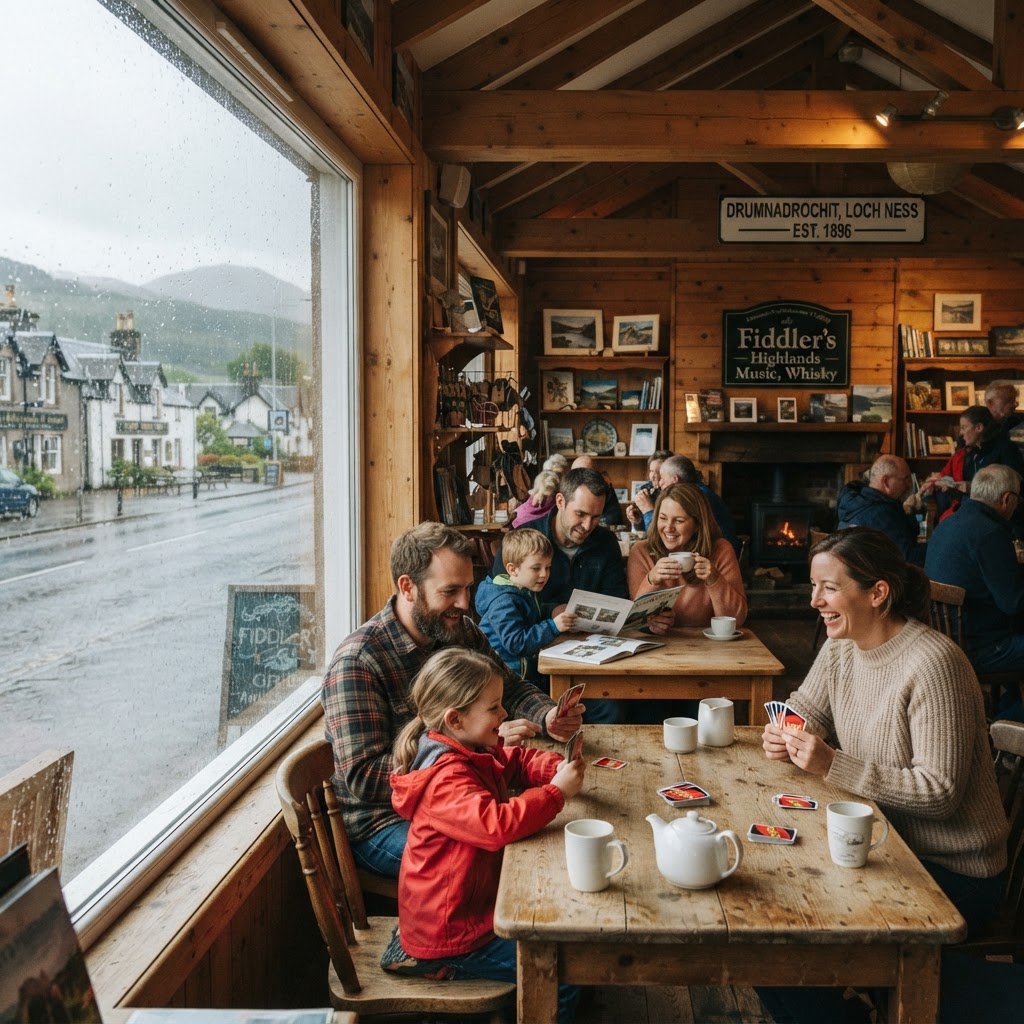 People enjoying indoor activities during rainy weather in Drumnadrochit