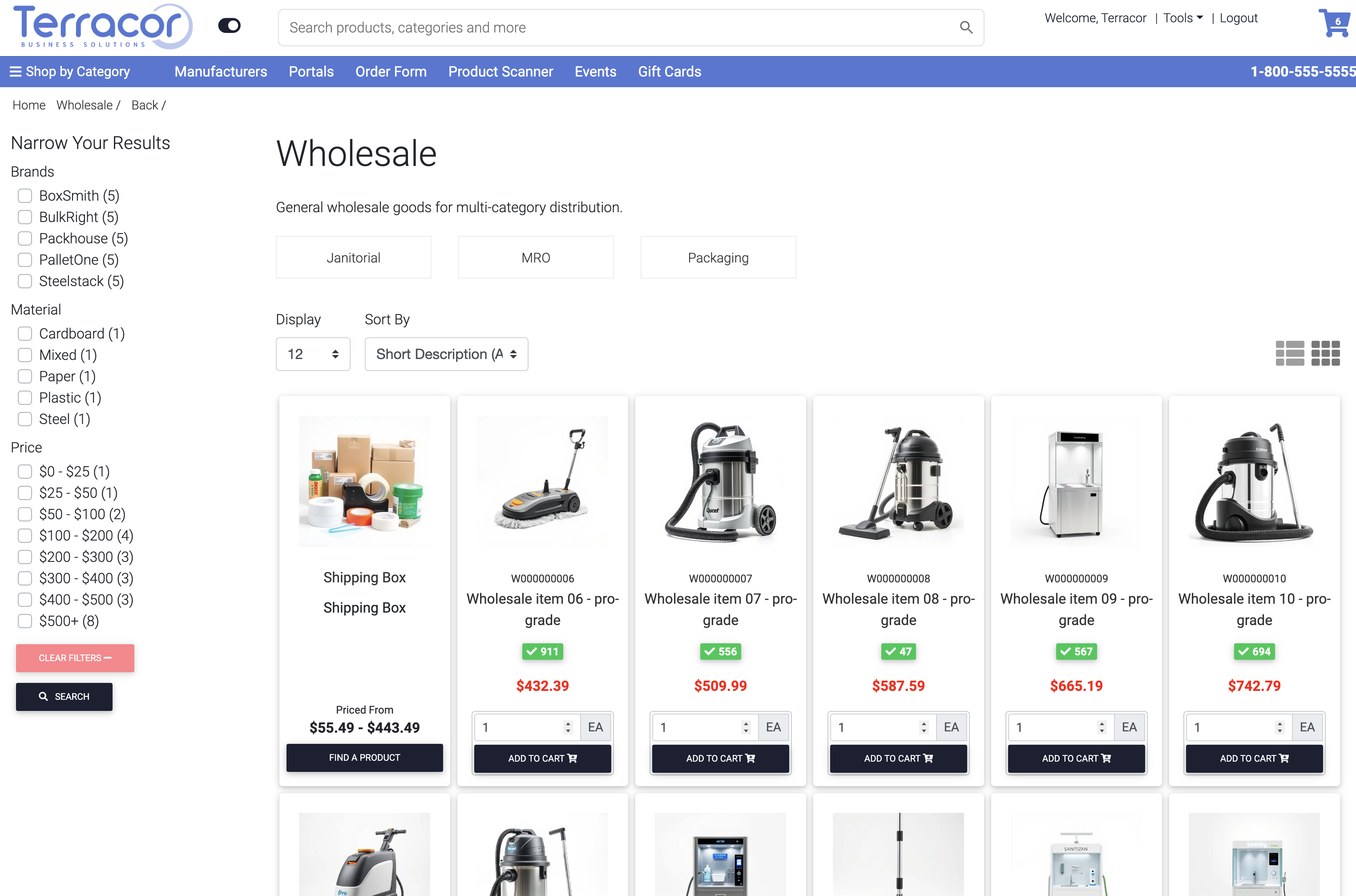Dealer catalogue experience with channel-specific products, pricing, inventory visibility and ordering.