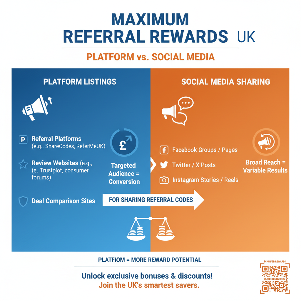 How to share referral code for maximum rewards UK - platform vs social comparison