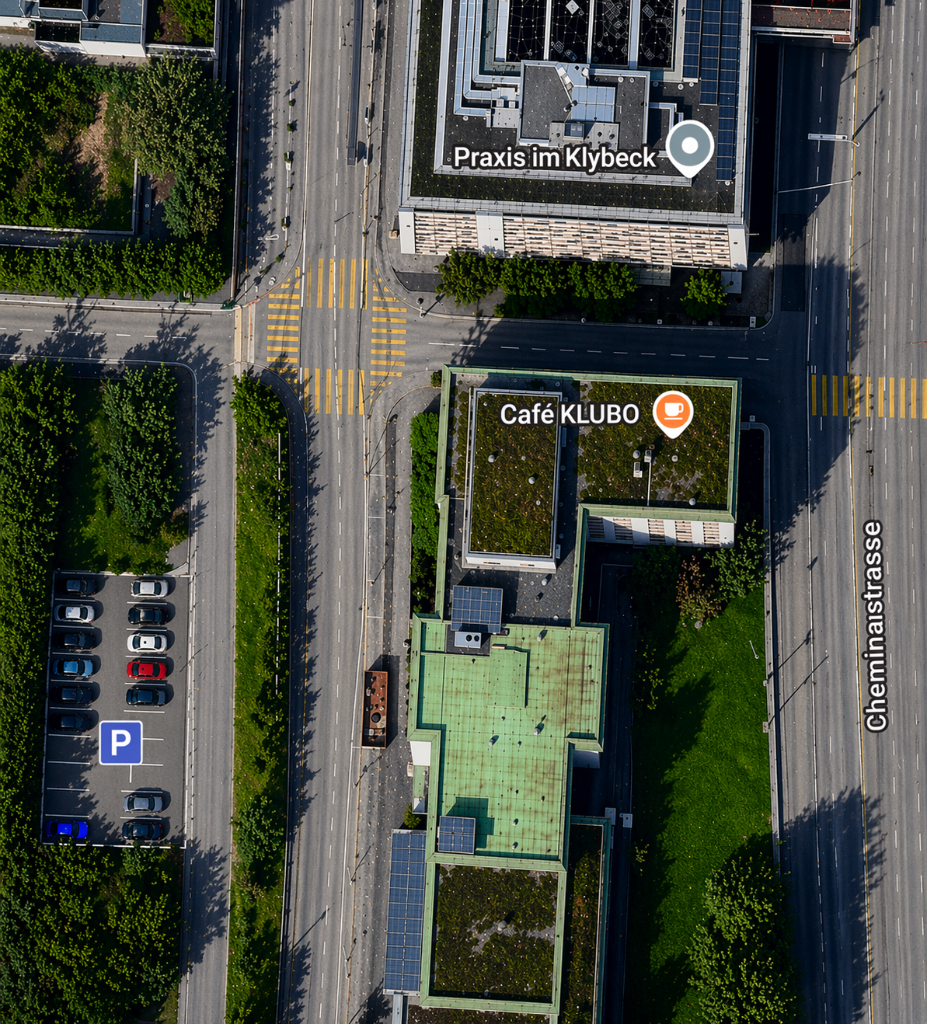 Übersichtskarte Praxis im Klybeck und Parkplätze