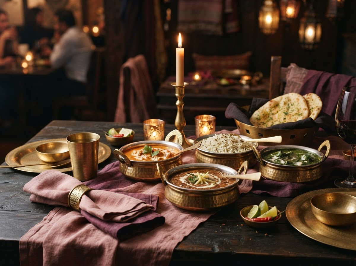 Candle-lit dining table