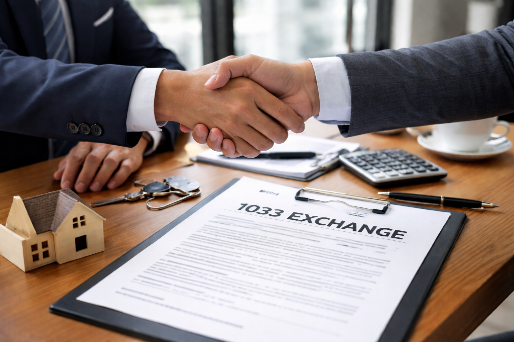 1031 and 1033 exchange agreement signing with handshake
