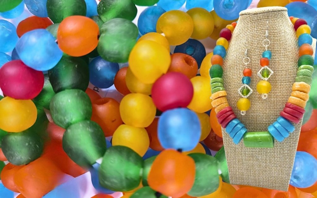 Colourful handmade African recycled glass beads