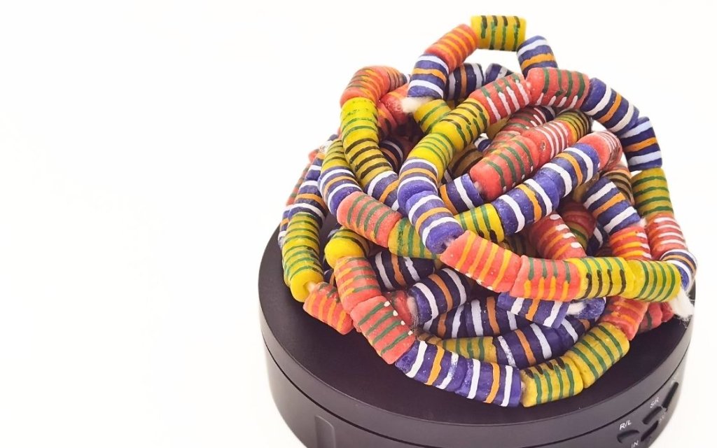 June African Bead Box - colourful recycled glass beads in red, yellow, blue, orange and green